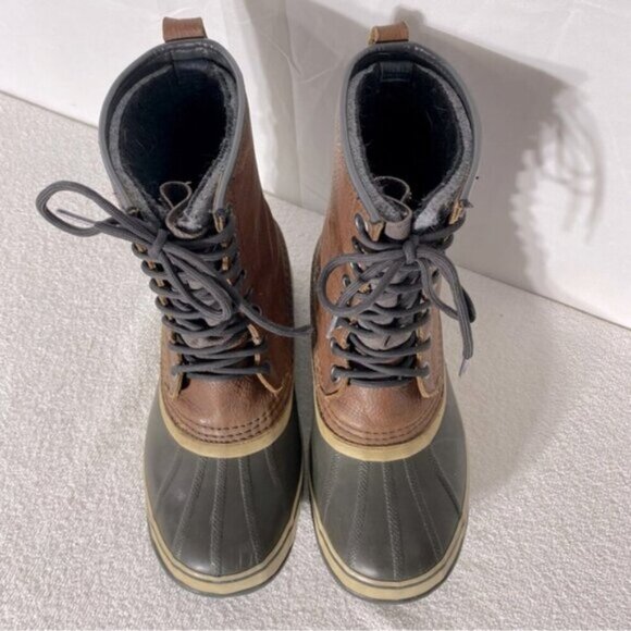 Vintage Sorel Premium T Brown Leather W Rubber Lace Up Winter Boots 8.5 - Picture 4 of 14